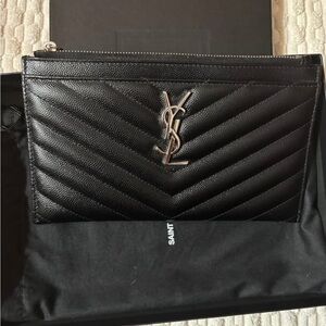YSL Saint Laurent Black Leather Monogram Bill Pouch